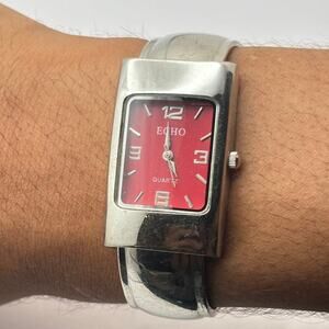 Silver & Red Echo Cuff Watch